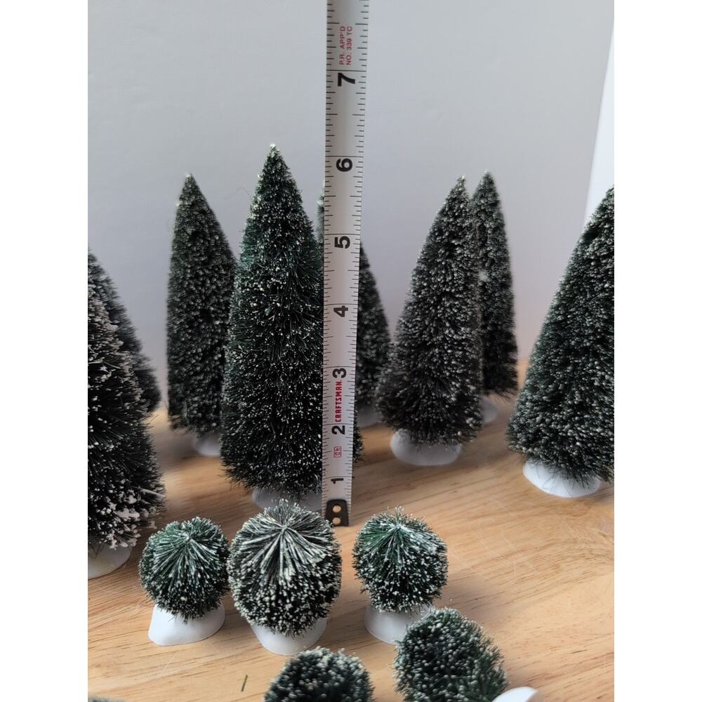 Lot of 15 Department 56 Frosted Flocked Evergreen 9 trees, 6 Sisal Bushes - Picture 5 of 7